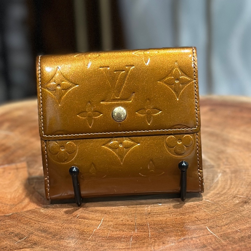 Authentic Louis Vuitton Vernis Compact Wallet Bronze Brown Vintage LV